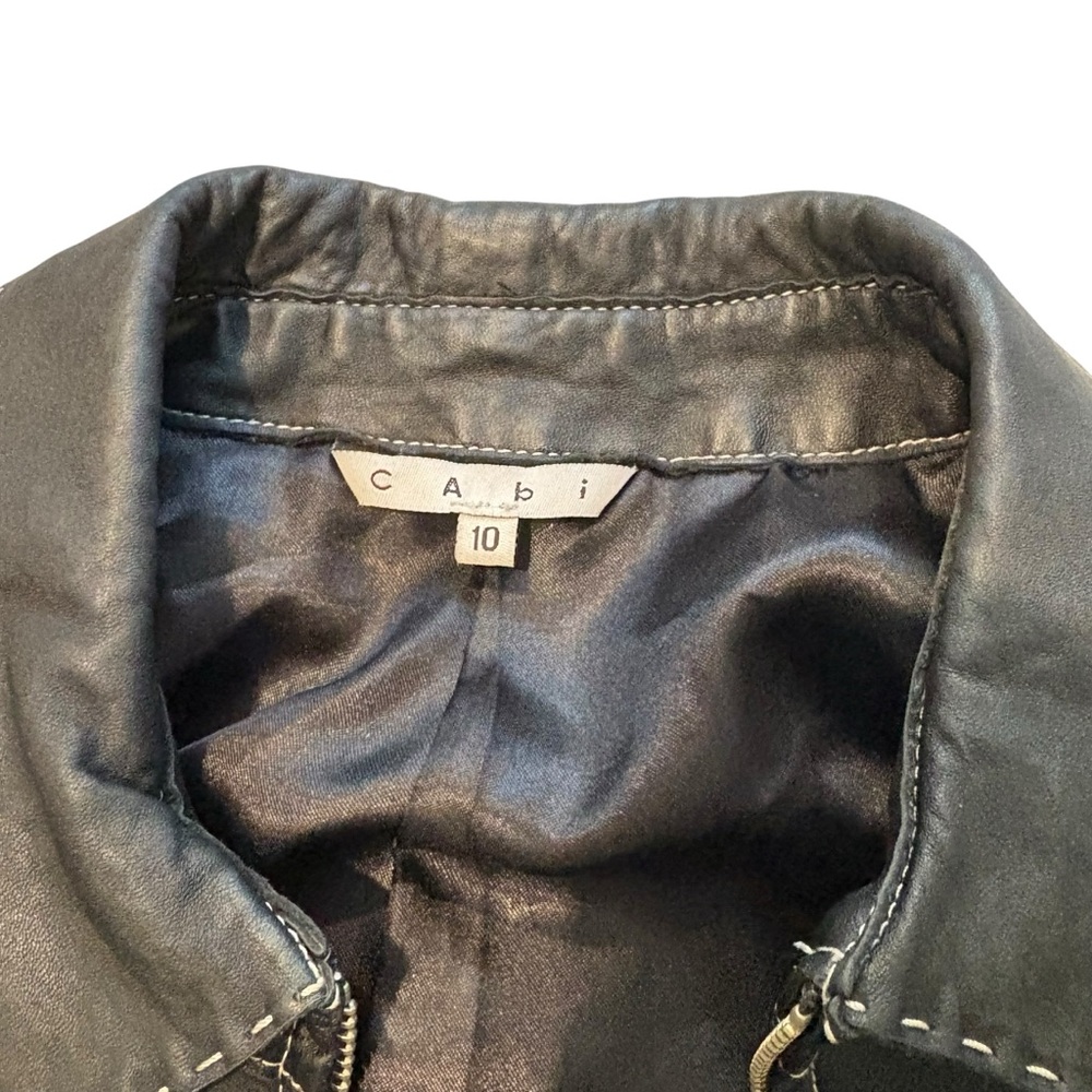CABI Black Leather Jacket With Contrast Top Stitching (runs very small) - Picture 13 of 15